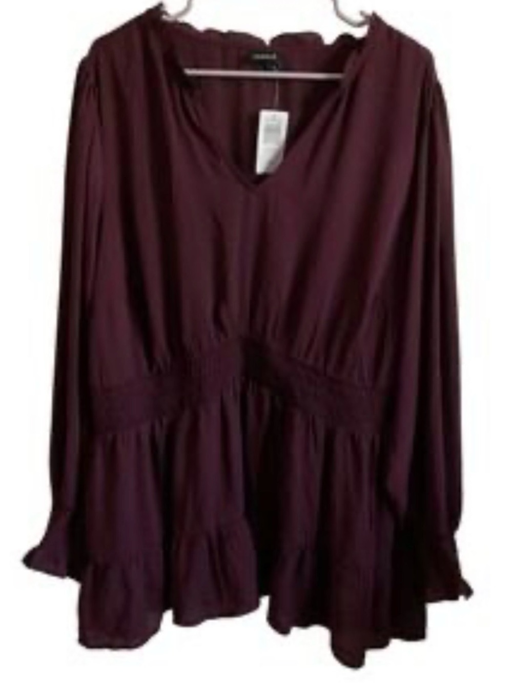 torrid Plum Long Sleeve V-Neck Ruffled Peplum Tunic NWOT!